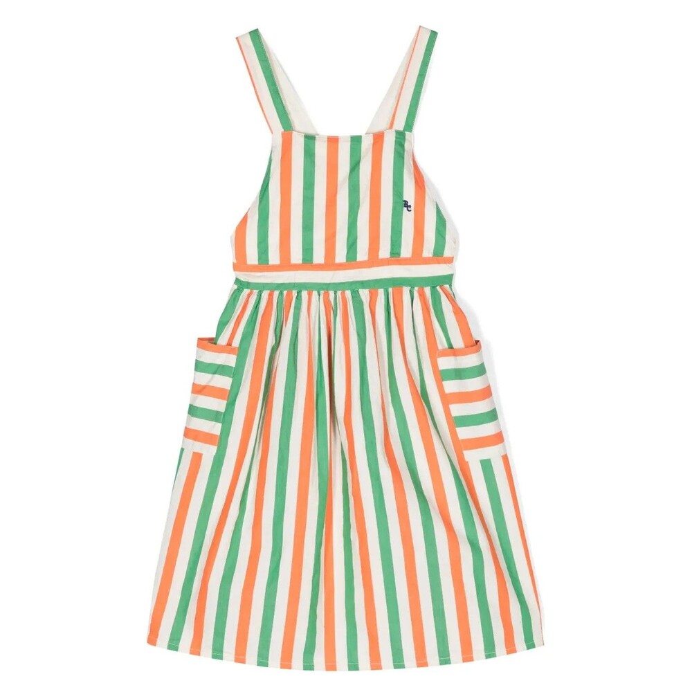 NWOT Bobo Choses Girls Size 8-9 Striped Dress Green /Cream/Orange MSRP:$124